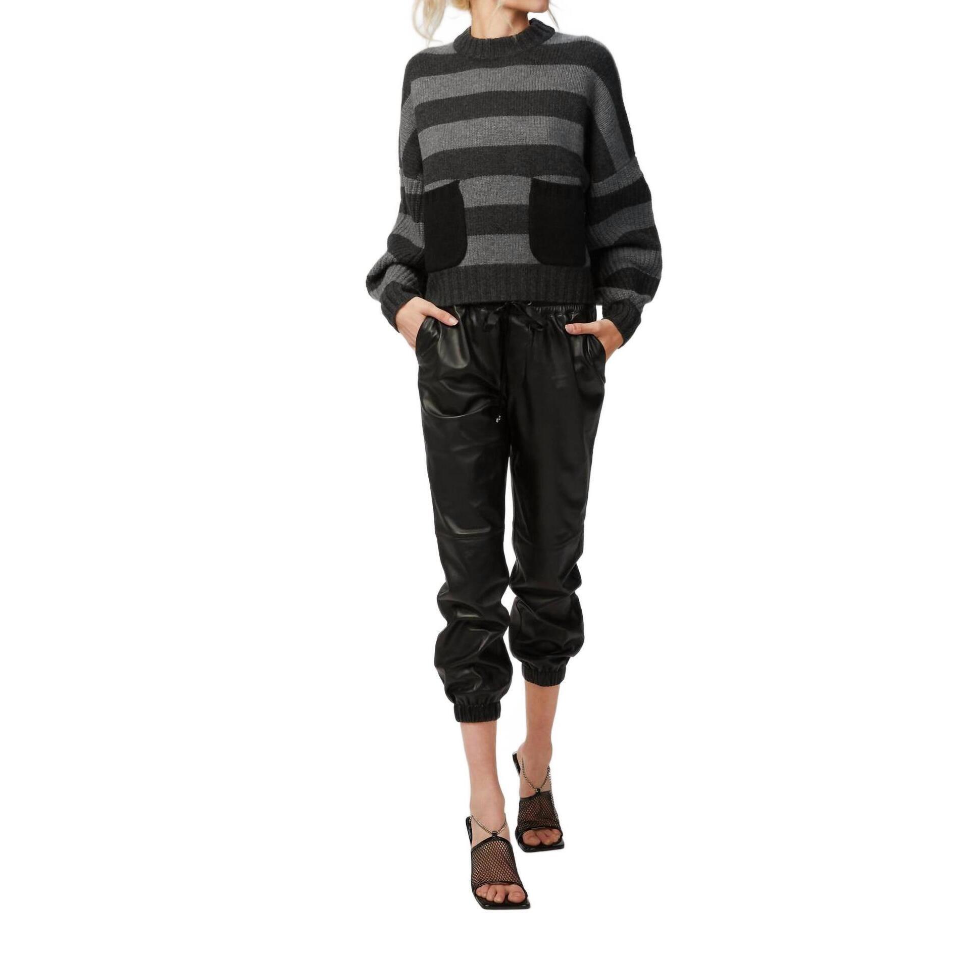 New Naadam Luxe Cashmere Cropped Crewneck Sweater In Smoke/Granite Stripe